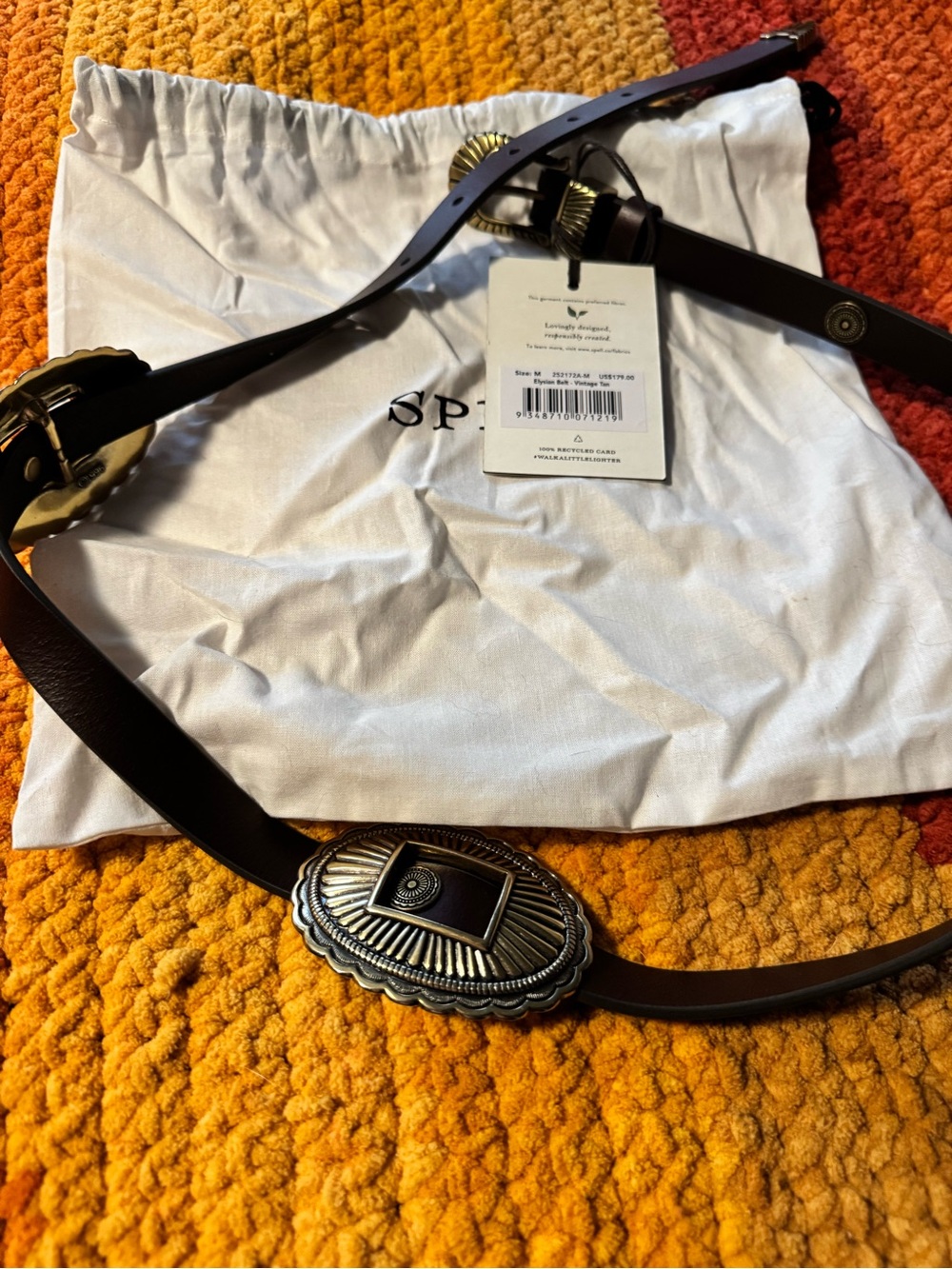 Spell Elysian Belt Vintage Tan Leather Belt with Brass Buckle